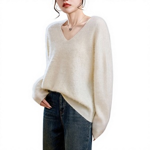 Nouveau Pull Femme Coréen Hiver 2026 Personnalisé 5% Cachemire 95% Laine Col Rond/Col V Sans Couture Brossé Couleur Unie Manches Longues - Product Image 4