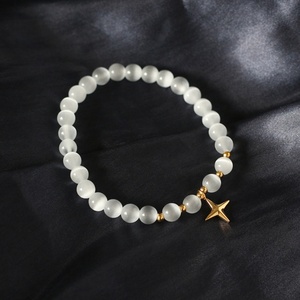 Nueva Pulsera de Acero Inoxidable con Dijes de Estrella y Luna de Piedra Natural Ojo de Gato Blanco para Mujer - Product Image 4