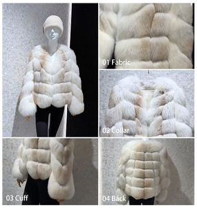 <span class=keywords><strong>Cappotto</strong></span> in Vera Pelliccia di Volpe Bianca per Donna, Giacca Corta Soffice con Pannelli Orizzontali e Sfumature di Colore <span class=keywords><strong>Beige</strong></span>, Capospalla Invernale - Product Image 4