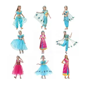 Girls Halloween Jasmine Dress Kids Carnival Party Aladdin Arabian Princess Costume Children Clothing Summer Sequined Dress