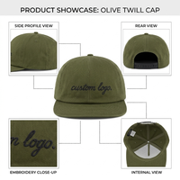 Casquette de baseball non structurée à visière plate en coton délavé vert olive avec logo brodé personnalisé