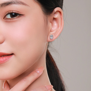 Customizable copper version Classic S925 sterling silver oval-cut zircon oval stud earrings for women's everyday wear - Product Image 5