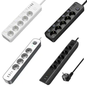 Fábrica venda quente de alta qualidade de energia extensão cabo soquete plug com 4USB 2 tpyeC power strip 5 interruptor de controle independente