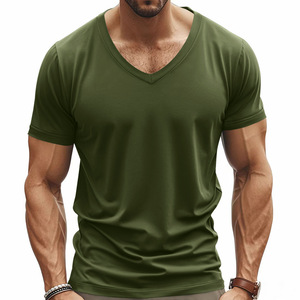T-shirt da uomo estiva all'ingrosso <span class=keywords><strong>con</strong></span> scollo a V, manica corta, vestibilità regolare, 100% poliestere, in twill a maglia sottile, tinta unita - Product Image 4