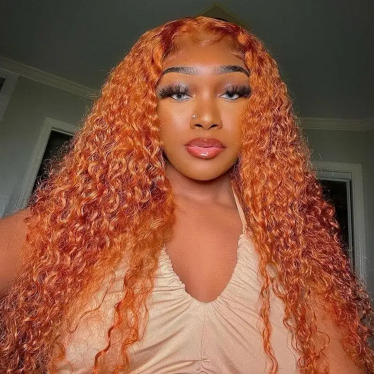 Brazilian Curly Wigs 350 Orange Human Hair Wig Ginger Colored Wigs Transparent Frontal Lace For Black Beauty Women