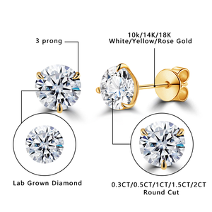 ต่างหูเพชรเม็ดกลมแบบหมุดดัน10K 14K 0.5ct 0.3ct ที่ได้รับการรับรองจากห้องปฏิบัติการ1CT ต่างหูเพชร - Product Image 2