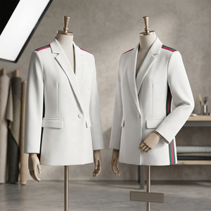 OEM/ODM Stylish Side Stripes <b>White</b> Elegance <b>Blazer</b> Customized |ALPHA| Kapa Sorority Slim Fit Single Breasted Polyester/Spandex - Product Image 1
