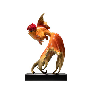 Figura Artística Hecha a Mano de Pez Dorado Auspicioso de Cobre y Oro para Decoración de Sala de Estar - Product Image 2