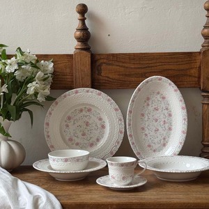 Elegant Pastoral Style Relief Lace Design Custom Pattern 10\" & 12\" Wedding Dinner Salad <b>Plates</b> with Pink Floral Plant Pattern - Product Image 4