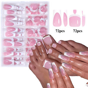 Lot de 144 faux ongles artificiels préfabriqués pour doigts et orteils – Kit de pose rapide réutilisable – Embouts d'ongles français - Product Image 3
