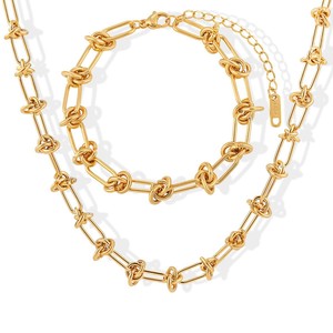 BJG0112S Ensemble de bracelet et collier en acier inoxydable plaqué or 18 carats Collier à maillons torsadés <span class=keywords><strong>Bijoux</strong></span> - Product Image 1