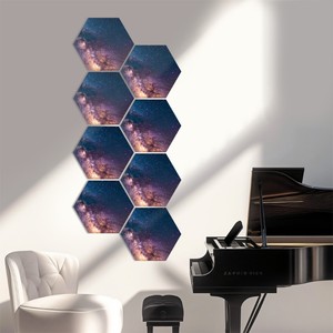 Paneles acústicos de madera absorbentes de sonido hexagonales de 8 piezas de diseño moderno de imagen personalizada para Hall Studio Hotel Office Use Model Akupanel - Product Image 3