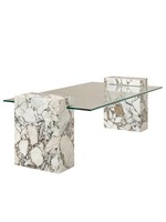 Table à thé en marbre blanc éléphant naturel, style nordique, luxe léger, minimaliste, pour salon, avec plateau en verre créatif