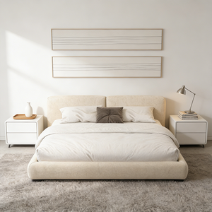 Lit de sol confortable en tissu Wabi-sabi, meubles de chambre <span class=keywords><strong>à</strong></span> coucher avec cadre en bois massif et base <span class=keywords><strong>à</strong></span> <span class=keywords><strong>lattes</strong></span> - Product Image 4