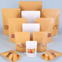 Pochette debout en papier kraft Sac à fermeture éclair refermable avec fermeture à glissière Sac d'emballage alimentaire en plastique Doypack avec fenêtre transparente