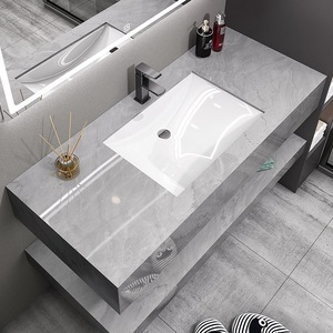 Equipped With LED Mirror and Ceramic Basin, for Apartment Sale,Luxury European Floating Bathroom Vanity Cabinet - Product Image 4