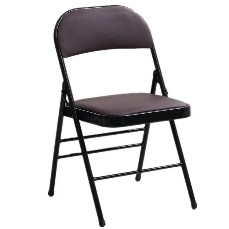 ADVAN-silla apilable de cuero suave con marco de metal negro para exteriores, respaldo plano para hotel, playa, silla plegable para eventos de fiesta de boda