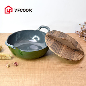 Casseroles de cuisine <span class=keywords><strong>en</strong></span> <span class=keywords><strong>fonte</strong></span> émaillée, petit marmite de cuisine de haute qualité verte, 20/24/26CM avec poignées à grandes boucles - Product Image 3