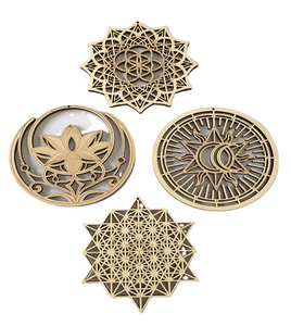 Hot Sale Laser Cutting Carve Wooden Engraved Wood Grid Sacred Geometry Wall Sign Decor Craft