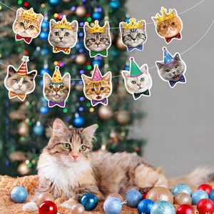 Décorations rêveuses, bannière d'anniversaire amusante avec visages de chats, guirlande de décoration de fête pour la célébration des chats, 2 couleurs numériques - Product Image 5
