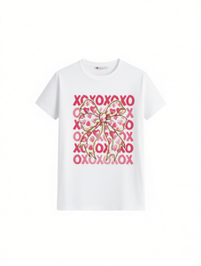 T-Shirt da Donna per San Valentino con Stampa XOXO e Cuore, Manica Corta, Collo Tondo, Traspirante, Design Carino per Primavera Estate - Product Image 1