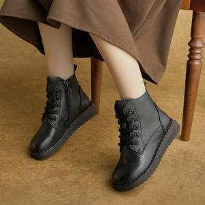 รองเท้าบูทหุ้มข้อสูง รุ่นใหม่ สไตล์เรโทร หนังแท้ หัวมน ส้นแบน รองเท้าบูทมาร์ติน รองเท้าบูทหุ้มข้อสูง รองเท้าบูทเดี่ยว - Product Image 3