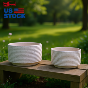 MDJ Glazed Ceramic Flower <b>Pots</b> 2 Pieces Round White <b>Indoor</b> Outdoor Planters for Home Garden Modern Minimalist Style - Product Image 2