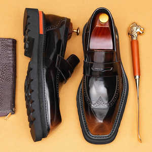 Chaussures habillées Oxford noires en cuir verni pour hommes, bout carré, à lacets, doublure en cuir véritable, semelle extérieure en caoutchouc, semelle intermédiaire en bois, pour le travail - Product Image 5
