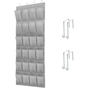Organizador de zapatos para colgar sobre la puerta, 24 bolsillos de malla, estante de almacenamiento colgante gris para zapatos con ganchos de acero inoxidable - Product Image 1