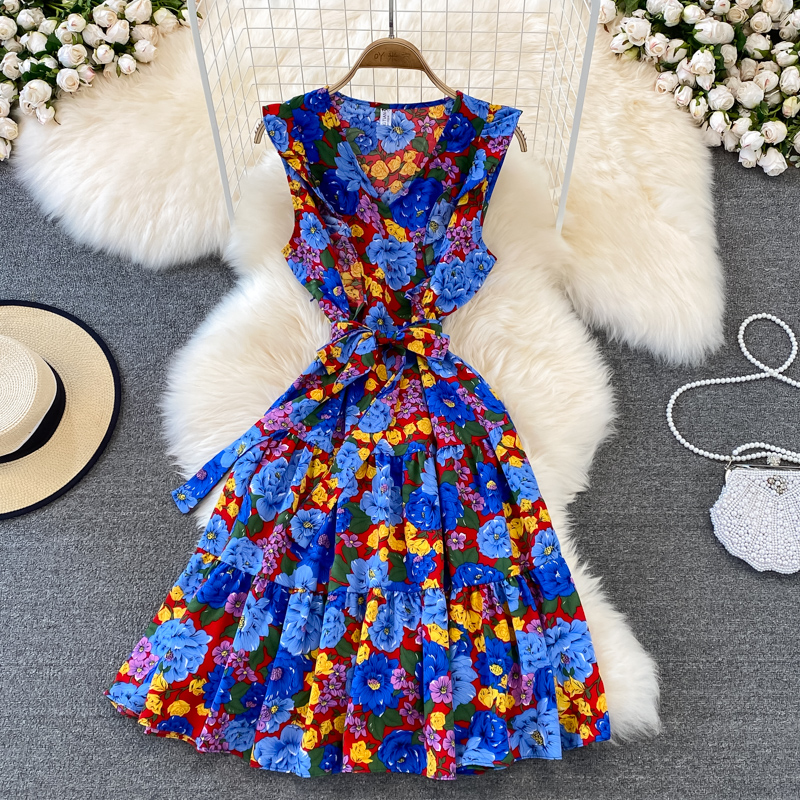 summer casual dresses 2022 NAMANYLE Long Dresses for Women Winter Dresses for Women 2022 Women's Summer Casual Sleeveless Print Short Sleeve O-Neck Short Party Dress Red Dresses