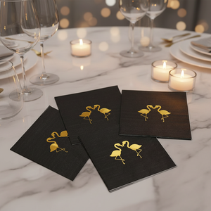 Tovaglioli da Cocktail Oro e Nero, Tovaglioli di <span class=keywords><strong>Carta</strong></span> con Lamina d'Oro, Tovaglioli Spessi Usa e Getta per Dessert, per Ristoranti e Hotel - Product Image 1