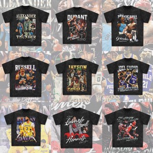 T-shirts décontractés Clarkson Curry pour Irving James Morant, stars du basketball américain, imprimé vintage, manches courtes délavées - Product Image 3