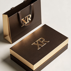 Boîte cadeau cosmétique en carton rigide <span class=keywords><strong>brun</strong></span> de haute qualité avec couvercle et base, logo personnalisé en relief, recyclable, avec sac - Product Image 1