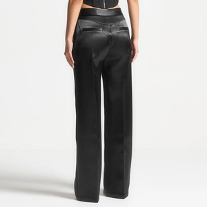 Pantalones de Satén de Cintura Alta y Pierna Ancha para Mujer, Color Sólido, Largos, Corte Holgado, Antiarrugas, Estilo Elegante, para Otoño - Product Image 2