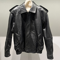 Blouson aviateur oversize en peau de mouton pour femme, avec poches à rabat, ourlet côtelé, en cuir véritable, coupe courte, pour l'automne