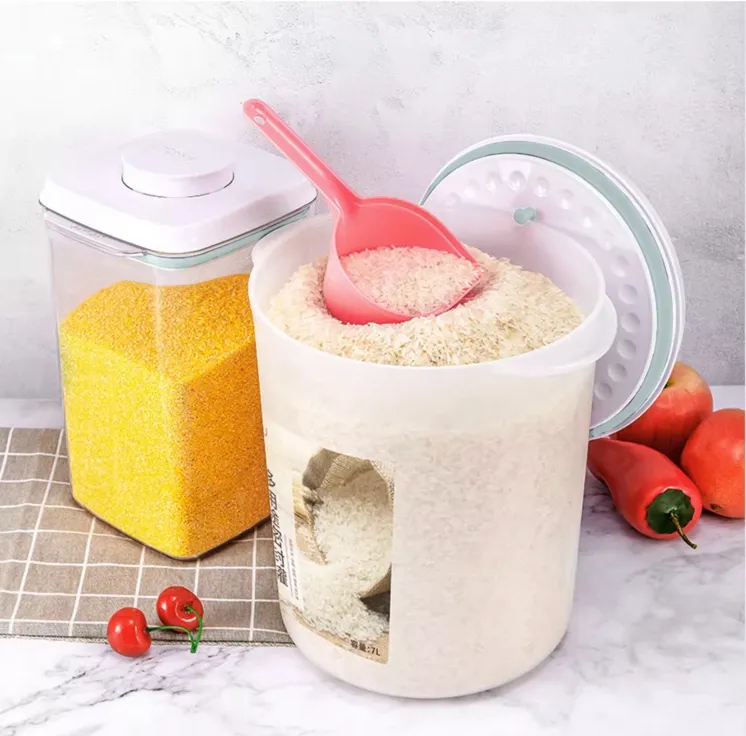 New Rice Dispenser 7L Big Storage Box Container Cereals And Grain Bucket Dry Food Storage Container 7000ml Large Volume Rice Box