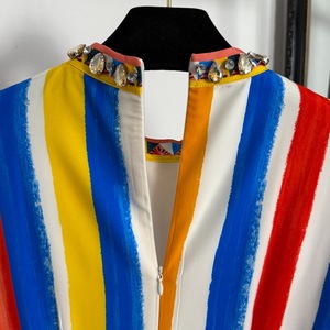 Nuovo abito da <span class=keywords><strong>donna</strong></span> a maniche lunghe con colletto di diamanti a righe Color-Block stampato stringe vita - Product Image 6