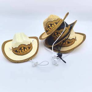 Cappello di paglia da cowboy estivo Texas con stampa logo, in tessuto di <span class=keywords><strong>carta</strong></span>, piccolo, per protezione solare, ideale per decorazioni per feste - Product Image 2