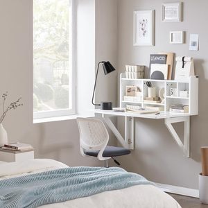 <span class=keywords><strong>Bureau</strong></span> <span class=keywords><strong>mural</strong></span> pliable pour petites pièces, gain de place. Station de travail flottante pliable avec étagère réglable, idéale pour le <span class=keywords><strong>bureau</strong></span> à domicile - Product Image 5