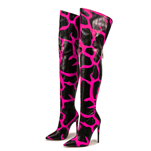 Big Size 47 Women Mixed Print Back Zipper Long Boots High Heels Over Knee <b>Booties</b> Pointed Toe Wide Fit Thigh High Dress Shoes - Product Image 3
