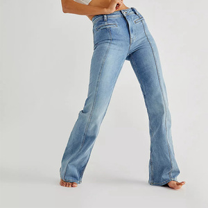 Ladies Skinny Slim Bell-Bottom Front Pockets <strong>Red</strong> Star Decoration Flare <strong>Jeans</strong> <strong>Women</strong> Fashion - Product Image 3