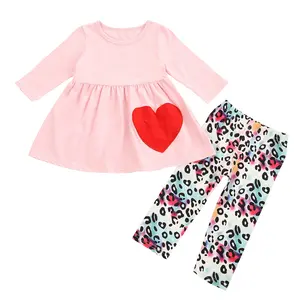 San Valentín niños ropa de niña de 10 años de edad las Niñas Ropa de manga larga Rosa juego polainas conjuntos de 2 piezas de ropa