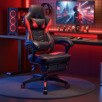 Chaise de jeu de style racing en cuir PU CH06-5 avec repose-pieds, chaise d'ordinateur inclinable à 135 degrés avec soutien lombaire pour configuration e-sport à domicile