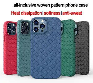AilesTecca Housse de téléphone portable antichoc et respirante en cuir tissé 3D pour iPhone15 14 13 12 11 pro max