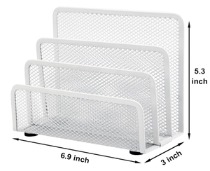 Desk Mail <b>Organizer</b> <b>File</b> Holder Letter Sorter with 3 Vertical Upright Metal Mesh Paper <b>Organizer</b> for Home Office Desktop White - Product Image 2
