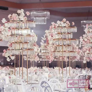 ที่สวยหรูโลหะและแก้วเงาร้อนขายทอง Centerpieces สำหรับตกแต่งโต๊ะขนาดใหญ่กลางเทียน