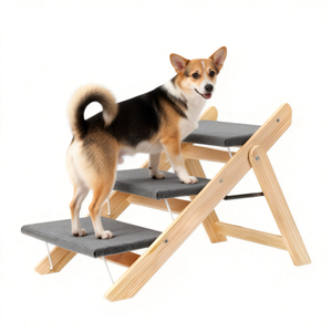 Rampa/Peldaño Plegable 2 en 1 para Perros y Gatos, de Madera Maciza, Diseño Moderno, Tela Antideslizante, Accesorio Portátil para Mascotas para Exteriores, para Sofá/Cama - Product Image 1