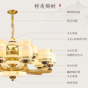 Chinese Style All Copper Jade Chandelier Multi Head Led <b>Light</b> For Living Room Home Decor - Product Image 1