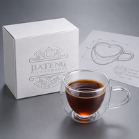 Tasse en verre à double paroi transparente en borosilicate haute résistance, design simple fait main, avec poignée, pour boire du café ou du thé