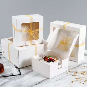Foldable <b>Windowed</b> Transparent Baking Box for Cheesecake Egg Tarts Customizable with Ribbon Logo Matt Lamination Cake Package - Product Image 2